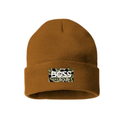 Image of the Boss Camo Khaki Beanie with BOSS logo on the front
