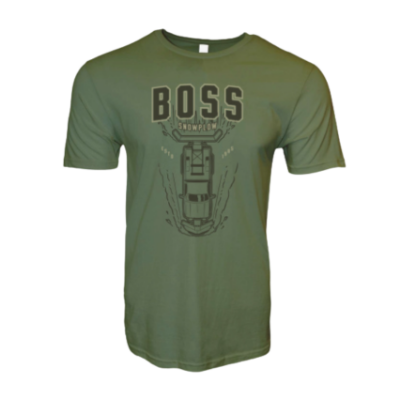 Image of the BOSS Mens Green Plow Tee with the BOSS Snowplow graphic on the full front