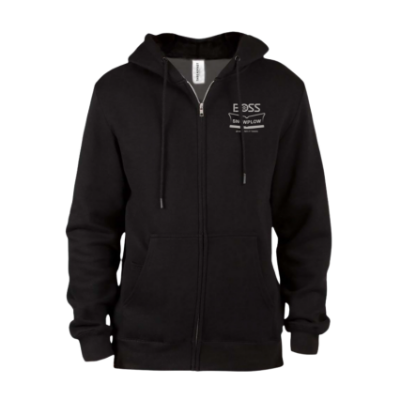 Front image of the Black BOSS Stacked Full Zip Hoodie with the white BOSS Snowplow logo on the left chest
