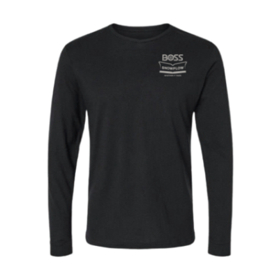 Front image of the black BOSS Stacked Long Sleeve with the white BOSS Snowplow logo on the left chest