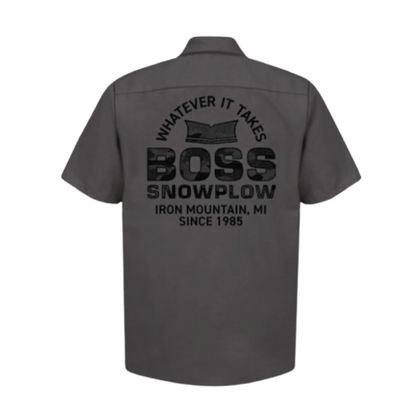 Image of the Black BOSS Territory Shop Shirt with the BOSS Snowplow and "Whatever It Takes" text on the back