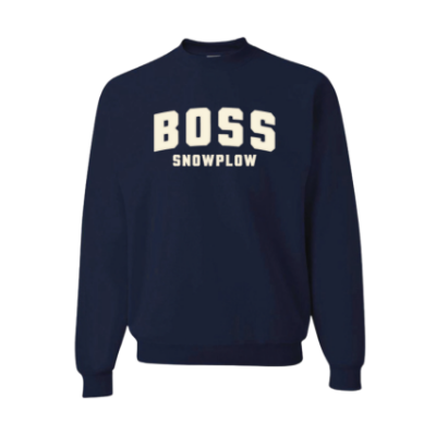 Image of the BOSS Classic Crewneck Sweater with the white BOSS Snowplow logo on the front
