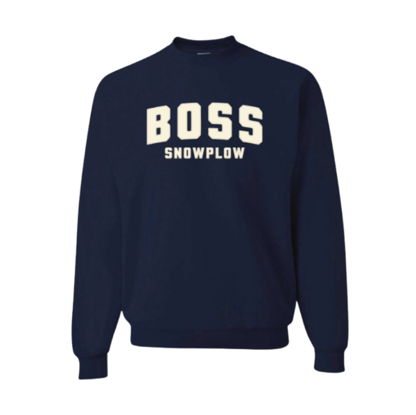 Image of the BOSS Classic Crewneck Sweater with the white BOSS Snowplow logo on the front