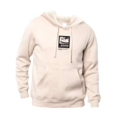 Image of the Tan BOSS Thumbnail Hoodie with the BOSS Snowplow graphic on the front