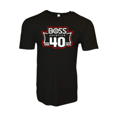 Image of the BOSS 40th Anniversary Tee with the BOSS Snowplow graphic on the front