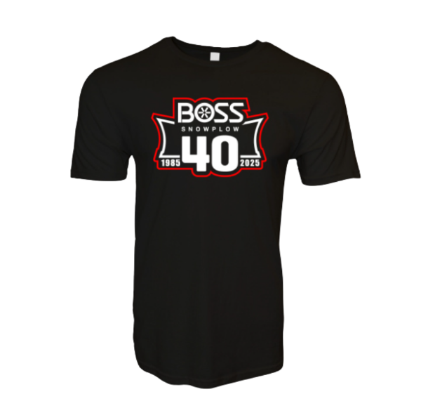 Image of the BOSS 40th Anniversary Tee with the BOSS Snowplow graphic on the front