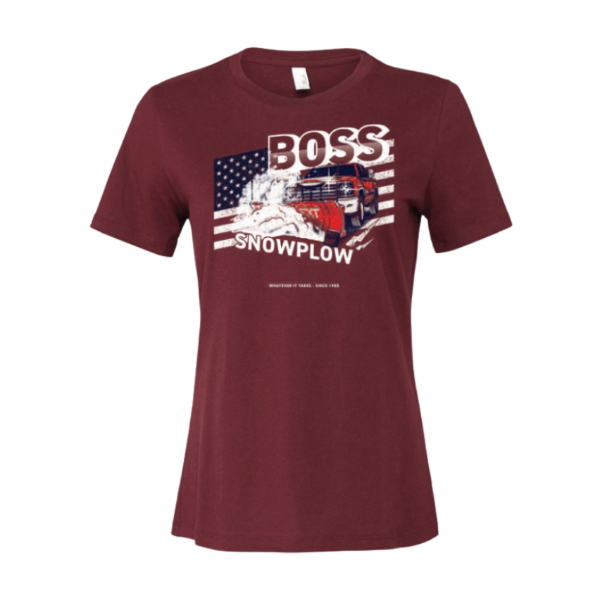 Image of the BOSS Ladies Retro Graphic Tee with the BOSS Snowplow graphic on the front