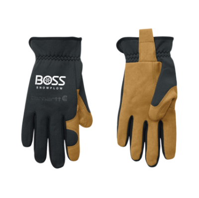 Image of the BOSS Carhartt Gloves with the white BOSS Snowplow logo and Carhartt in black