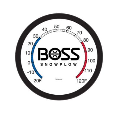 Image of the BOSS Thermometer with the BOSS Snowplow logo in black