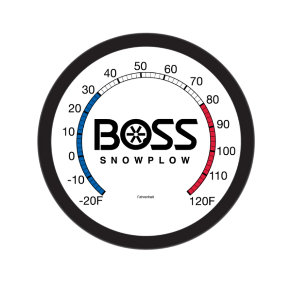 Image of the BOSS Thermometer with the BOSS Snowplow logo in black