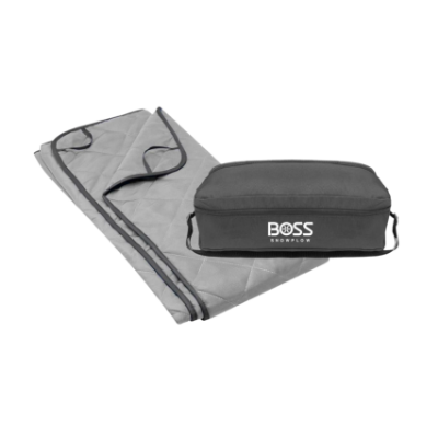 Image of the BOSS Packable Blanket with the white BOSS Snowplow logo