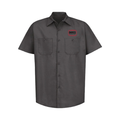 Front image of the BOSS Territory Shop Shirt with the BOSS Snowplow logo on the left chest