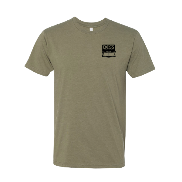 BOSS Snowplow olive green t-shirt front view with chest logo