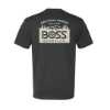 BOSS Snowplow Restore Order Since 1985 t-shirt back view with mountain and tree line graphic