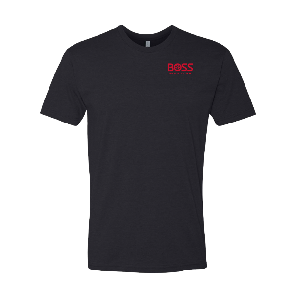 BOSS Snowplow black t-shirt front with red left chest logo