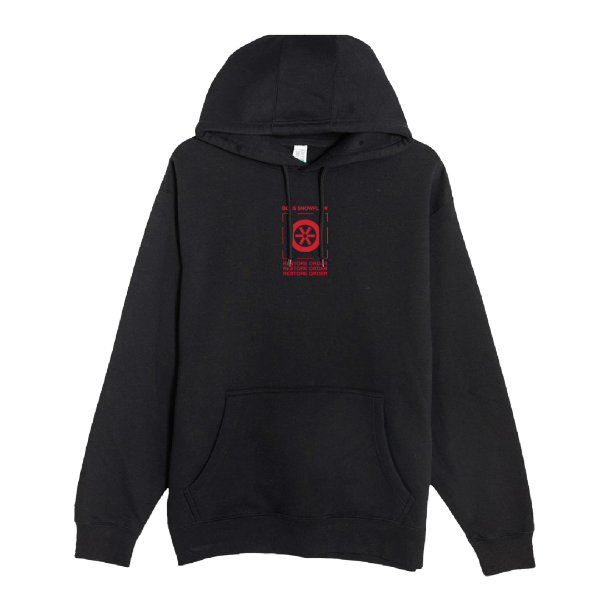 BOSS Snowplow black hoodie front with small red center chest graphic