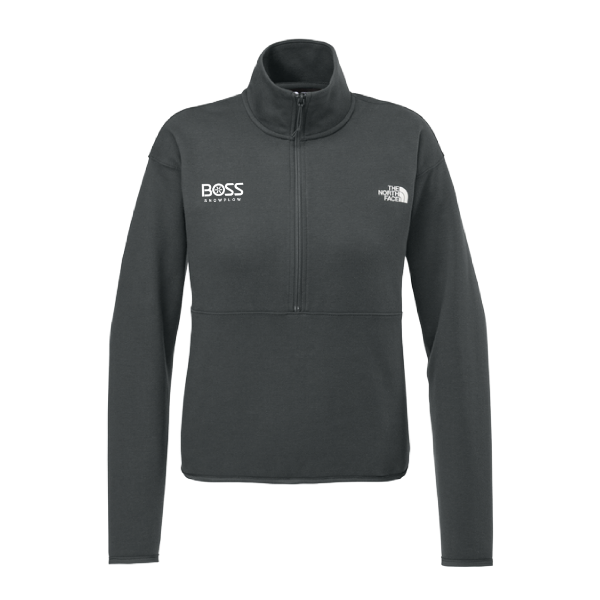 Ladies North Face Ridgewall soft shell jacket in asphalt grey with BOSS Snowplow logo embroidered on left chest