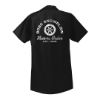 Black work shirt with large BOSS Snowplow Restore Order EST 1985 graphic printed on back